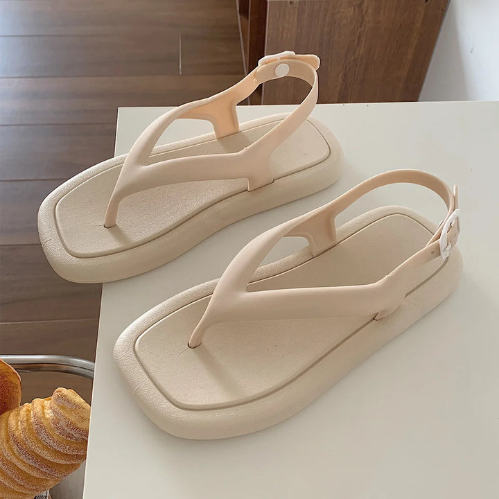 SP&CITY Summer Fashion Personalized Women's Clip Toe Sandals Students Wear Simple Solid Beach Vacation Flip Flops Soft Slipers - Vogue Vista UK