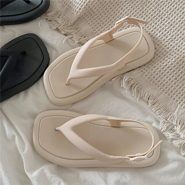 SP&CITY Summer Fashion Personalized Women's Clip Toe Sandals Students Wear Simple Solid Beach Vacation Flip Flops Soft Slipers - Vogue Vista UK