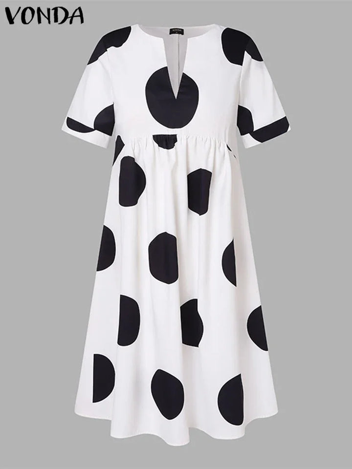 VONDA Plus Size 5XL Women Dress 2025 Summer Bohemian Polka Dot Maxi Long Dress V Neck Party Sundress Vestido Beach Robe Elegant - Vogue Vista UK