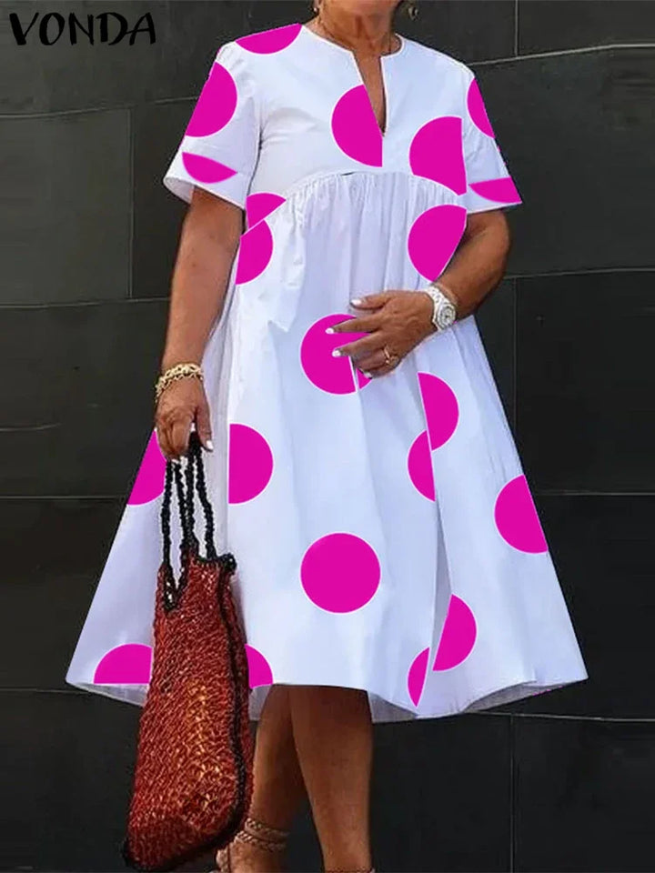 VONDA Plus Size 5XL Women Dress 2025 Summer Bohemian Polka Dot Maxi Long Dress V Neck Party Sundress Vestido Beach Robe Elegant - Vogue Vista UK