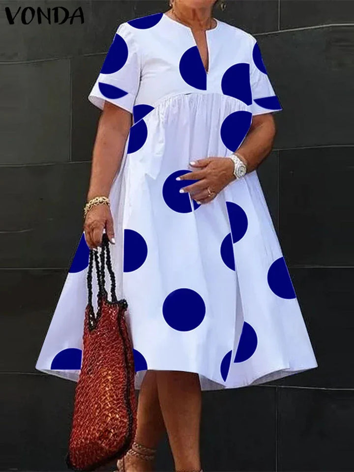 VONDA Plus Size 5XL Women Dress 2025 Summer Bohemian Polka Dot Maxi Long Dress V Neck Party Sundress Vestido Beach Robe Elegant - Vogue Vista UK