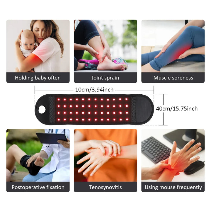 Red Light Therapy Wrist Wraps for Tenosynovitis 660nm 850nm Infrared Belt Support Brace 48 Lamp Beads Beauty Instrument LED Pad - Vogue Vista UK