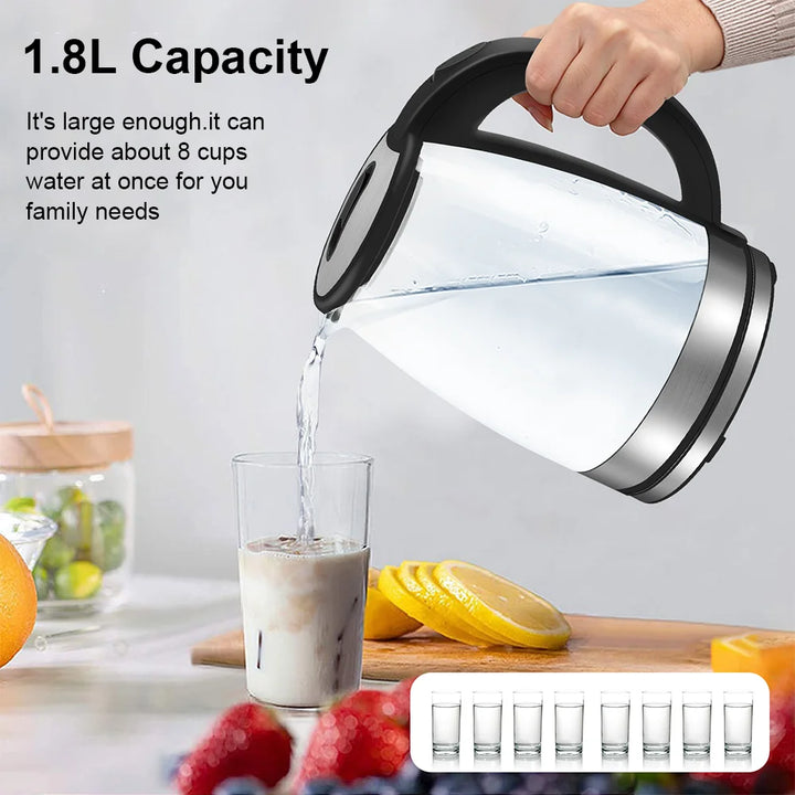 220V 1.8L Electric Kettle Glass Tea Kettle 1500-1800W Water Boiler Home Kitchen water heater,Dry Boiling Protection - Vogue Vista UK