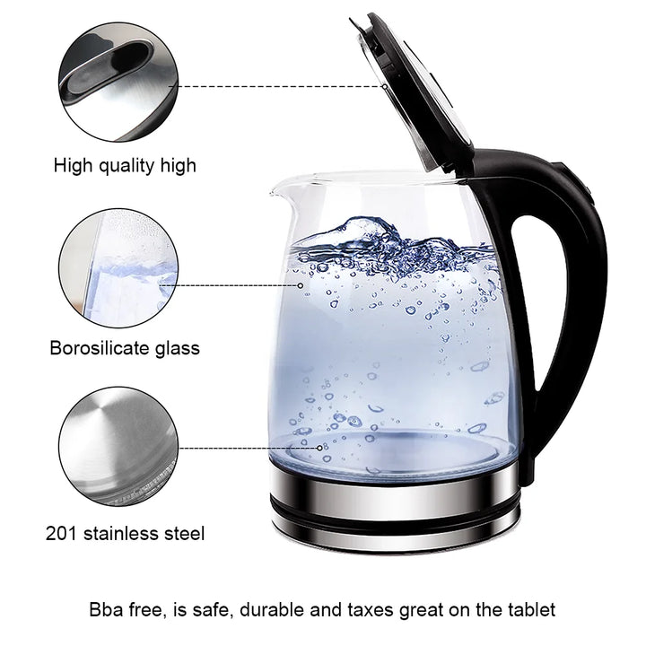220V 1.8L Electric Kettle Glass Tea Kettle 1500-1800W Water Boiler Home Kitchen water heater,Dry Boiling Protection - Vogue Vista UK
