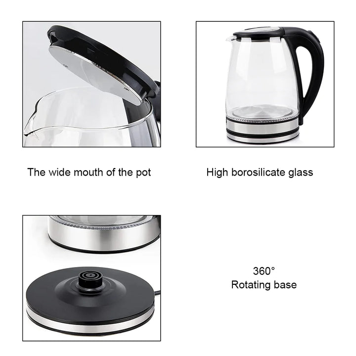 220V 1.8L Electric Kettle Glass Tea Kettle 1500-1800W Water Boiler Home Kitchen water heater,Dry Boiling Protection - Vogue Vista UK