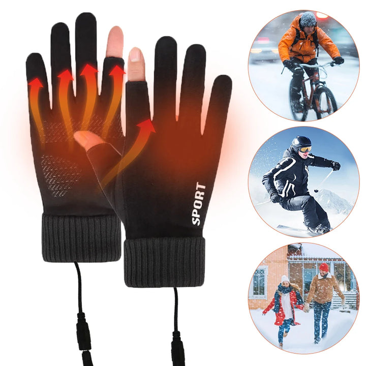 Touch Screen Gloves Non-Slip USB Rechargeable Windproof Warmer 2 Finger Heated Gloves Heated Motorcycle Gloves for Women Men - Vogue Vista UK