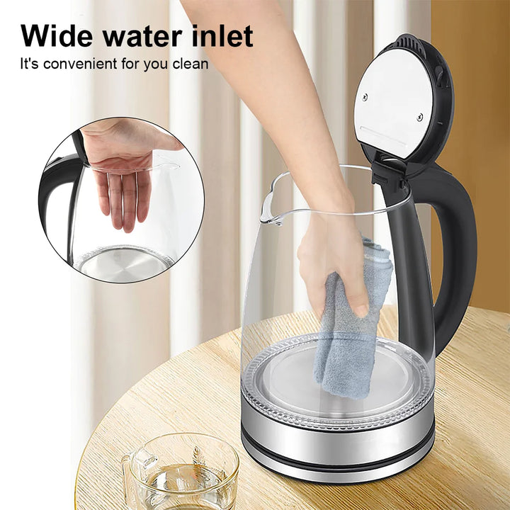 1.8L Electric Kettle Glass Tea Kettle 220V 1500-1800W Water Boiler Home Kitchen water heater,Dry Boiling Protection - Vogue Vista UK