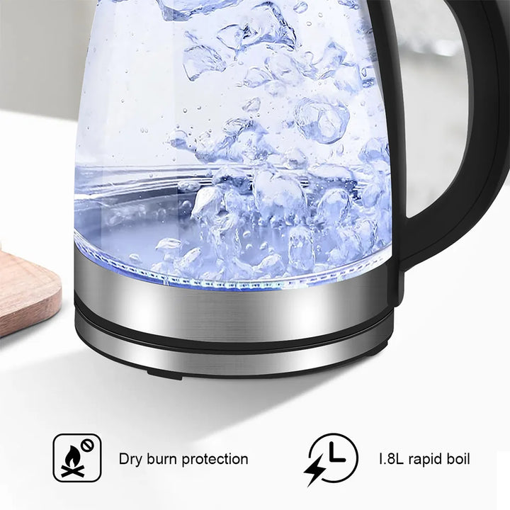 1.8L Electric Kettle Glass Tea Kettle 220V 1500-1800W Water Boiler Home Kitchen water heater,Dry Boiling Protection - Vogue Vista UK