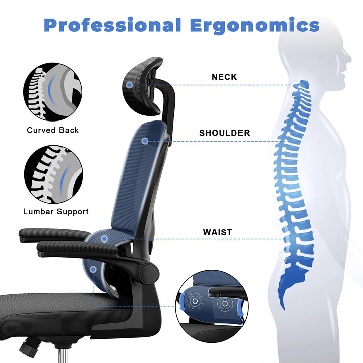 Ergonomic Office Mesh Chair, Liftable High Back Gaming Chair with 3D Lumbar Support, Swivel Desk Chair Seat Depth Adjustable - Vogue Vista UK