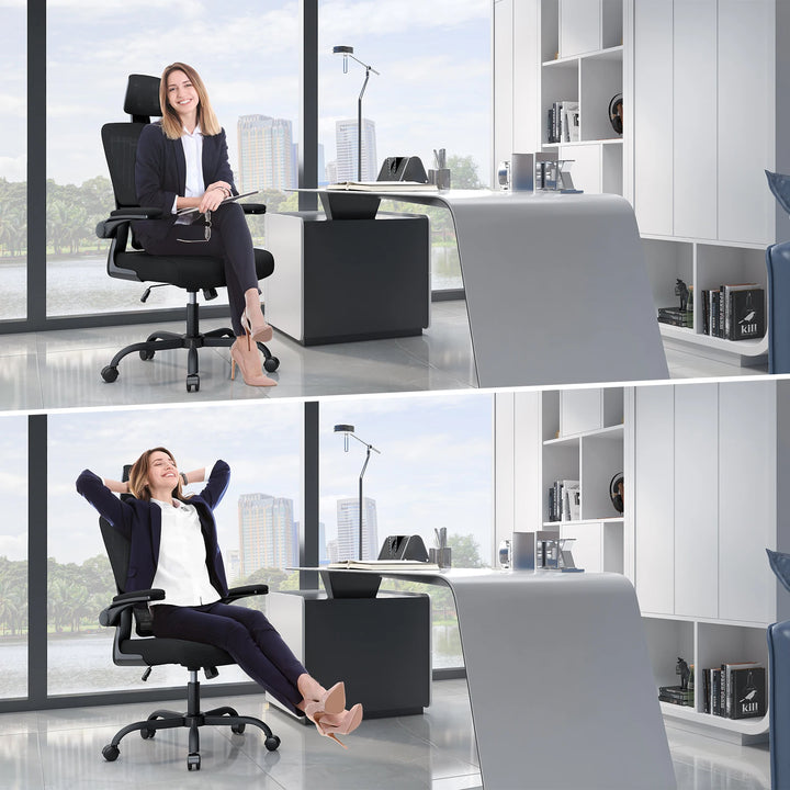 Ergonomic Office Mesh Chair, Liftable High Back Gaming Chair with 3D Lumbar Support, Swivel Desk Chair Seat Depth Adjustable - Vogue Vista UK
