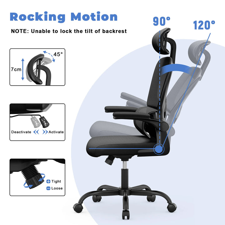 Ergonomic Office Mesh Chair, Liftable High Back Gaming Chair with 3D Lumbar Support, Swivel Desk Chair Seat Depth Adjustable - Vogue Vista UK