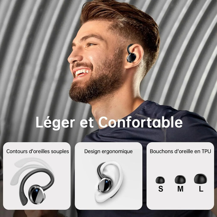 Wireless Earbuds, Bluetooth 5.3 On-Ear Headset, Noise Cancelling Mic, 48H Playtime Sports Headphones for Workout/Running. - Vogue Vista UK