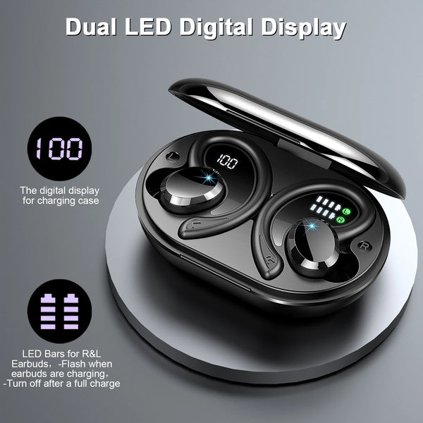 Wireless Earbuds, Bluetooth 5.3 On-Ear Headset, Noise Cancelling Mic, 48H Playtime Sports Headphones for Workout/Running. - Vogue Vista UK
