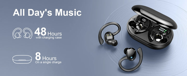 Wireless Earbuds, Bluetooth 5.3 On-Ear Headset, Noise Cancelling Mic, 48H Playtime Sports Headphones for Workout/Running. - Vogue Vista UK