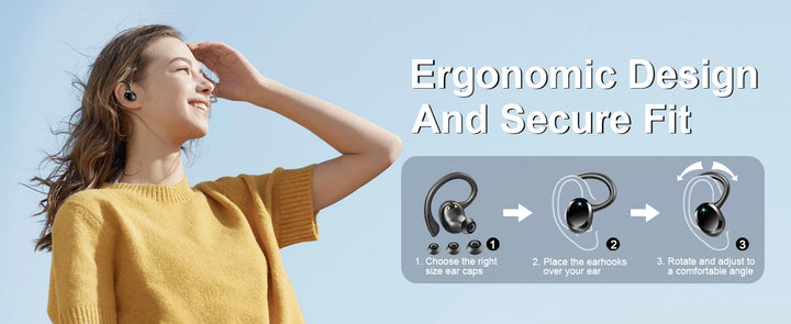 Wireless Earbuds, Bluetooth 5.3 On-Ear Headset, Noise Cancelling Mic, 48H Playtime Sports Headphones for Workout/Running. - Vogue Vista UK