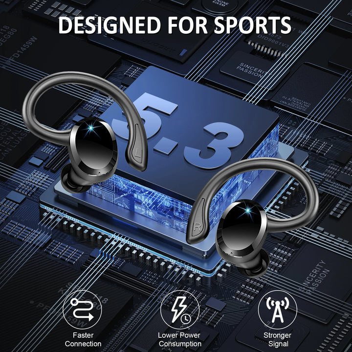 Wireless Earbuds, Bluetooth 5.3 On-Ear Headset, Noise Cancelling Mic, 48H Playtime Sports Headphones for Workout/Running. - Vogue Vista UK