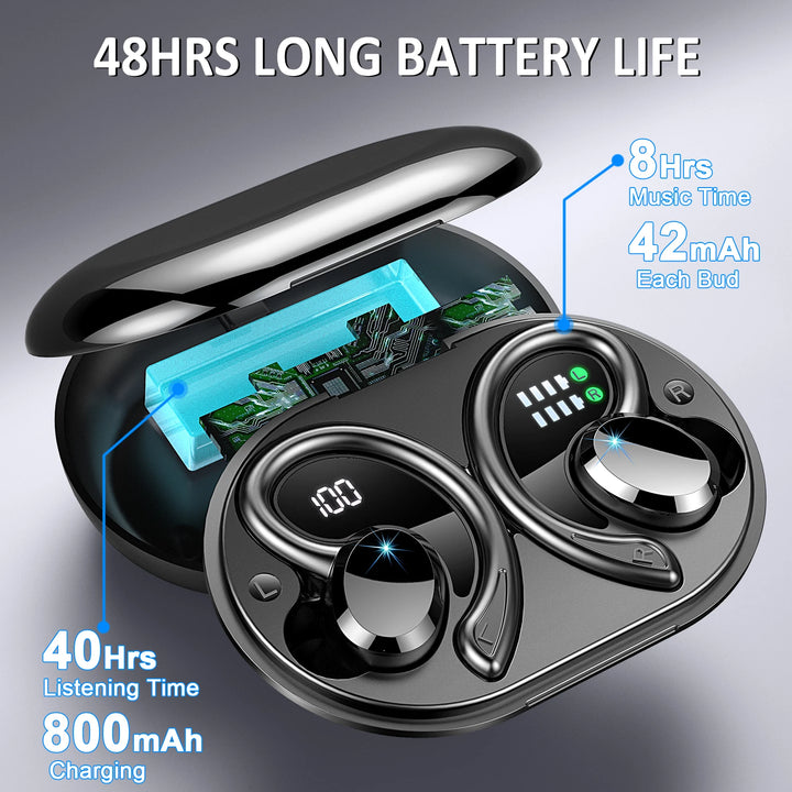 Wireless Earbuds, Bluetooth 5.3 On-Ear Headset, Noise Cancelling Mic, 48H Playtime Sports Headphones for Workout/Running. - Vogue Vista UK
