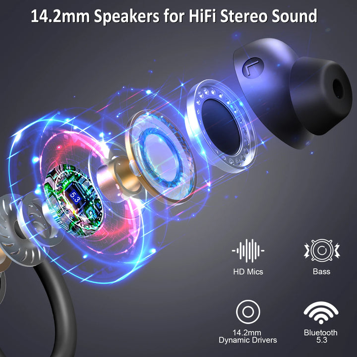 Wireless Earbuds, Bluetooth 5.3 On-Ear Headset, Noise Cancelling Mic, 48H Playtime Sports Headphones for Workout/Running. - Vogue Vista UK
