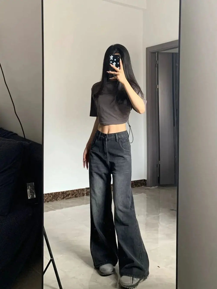 High Waist Women Jeans Y2K Slimming Loose Straight Baggy Denim Trousers - Vogue Vista UK