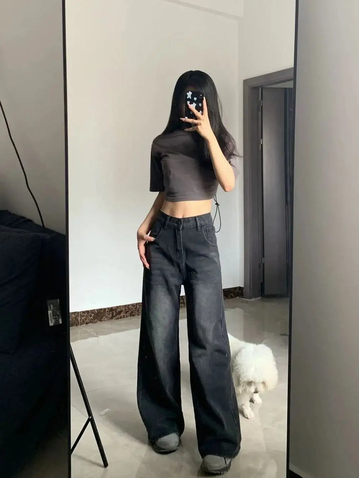 High Waist Women Jeans Y2K Slimming Loose Straight Baggy Denim Trousers - Vogue Vista UK