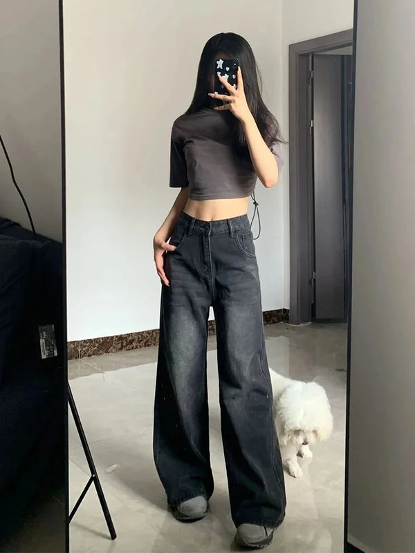 High Waist Women Jeans Y2K Slimming Loose Straight Baggy Denim Trousers - Vogue Vista UK