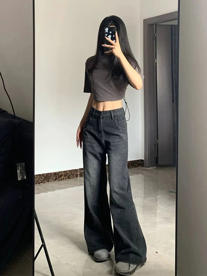 High Waist Women Jeans Y2K Slimming Loose Straight Baggy Denim Trousers - Vogue Vista UK