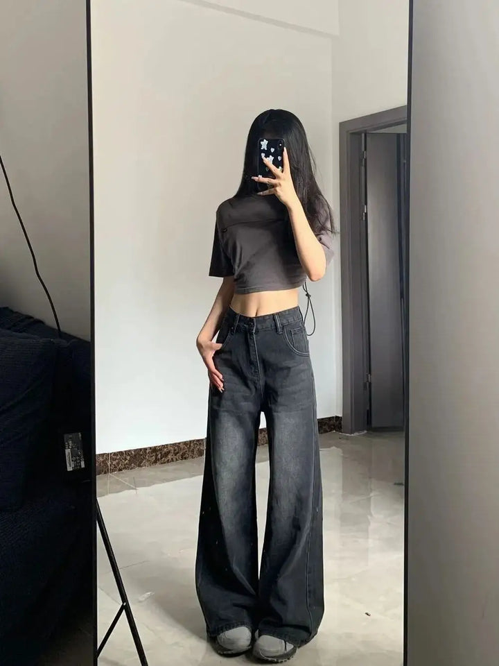 High Waist Women Jeans Y2K Slimming Loose Straight Baggy Denim Trousers - Vogue Vista UK