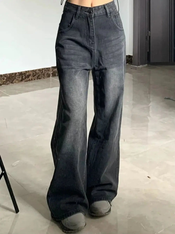 High Waist Women Jeans Y2K Slimming Loose Straight Baggy Denim Trousers - Vogue Vista UK