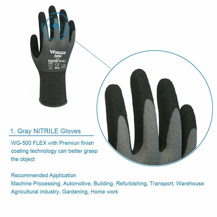 Wonder Grip Gloves EN388 Flexible Work Oil-Proof Nitrile Nylon Gloves S/M/L/XL - Vogue Vista UK