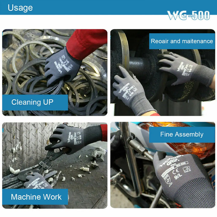 Wonder Grip Gloves EN388 Flexible Work Oil-Proof Nitrile Nylon Gloves S/M/L/XL - Vogue Vista UK