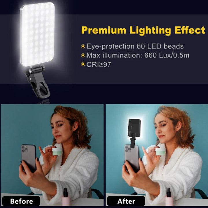 60 LED Portable Selfie Light 2200mAh Rechargeable Clip Video Conference Fill Light LED Phone Light for Phone Camera Laptop iPaid - Vogue Vista UK