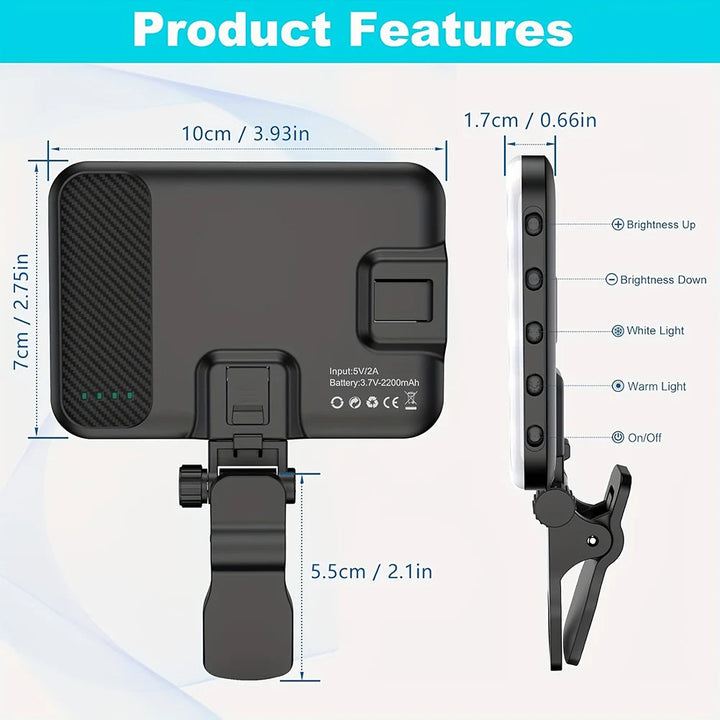60 LED Portable Selfie Light 2200mAh Rechargeable Clip Video Conference Fill Light LED Phone Light for Phone Camera Laptop iPaid - Vogue Vista UK