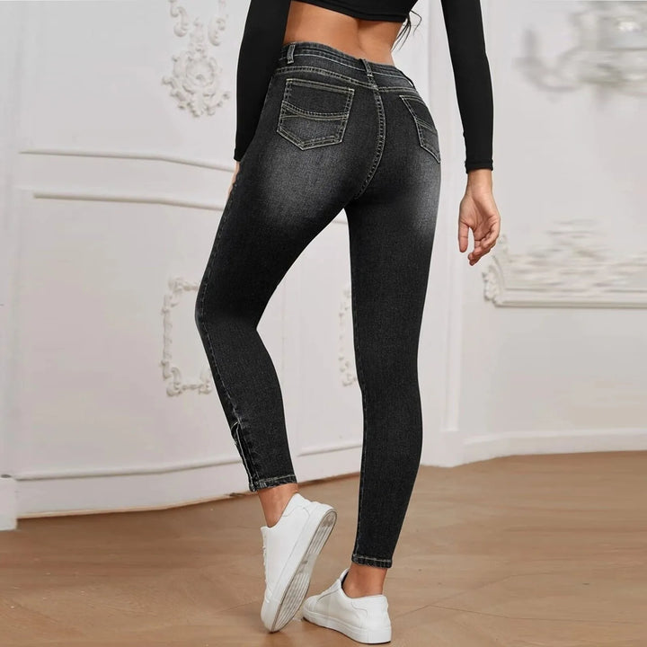 Fashion Trend Stretch Jeans for women High-Waisted Skinny Denim Pants Retro Washed distressed jeans Slim-fit denim trousers - Vogue Vista UK