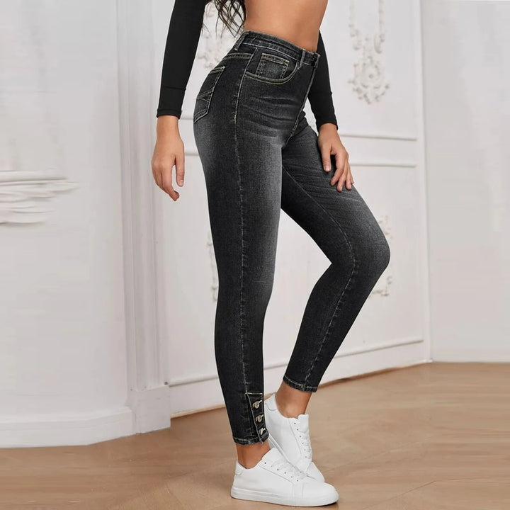 Fashion Trend Stretch Jeans for women High-Waisted Skinny Denim Pants Retro Washed distressed jeans Slim-fit denim trousers - Vogue Vista UK