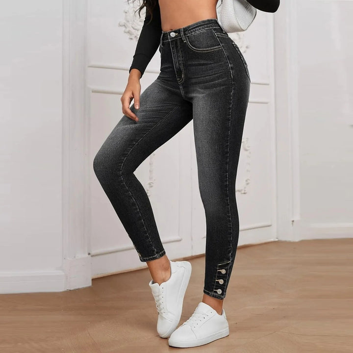 Fashion Trend Stretch Jeans for women High-Waisted Skinny Denim Pants Retro Washed distressed jeans Slim-fit denim trousers - Vogue Vista UK