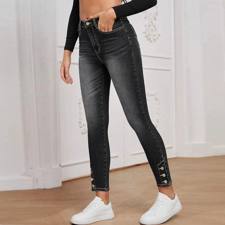 Fashion Trend Stretch Jeans for women High-Waisted Skinny Denim Pants Retro Washed distressed jeans Slim-fit denim trousers - Vogue Vista UK