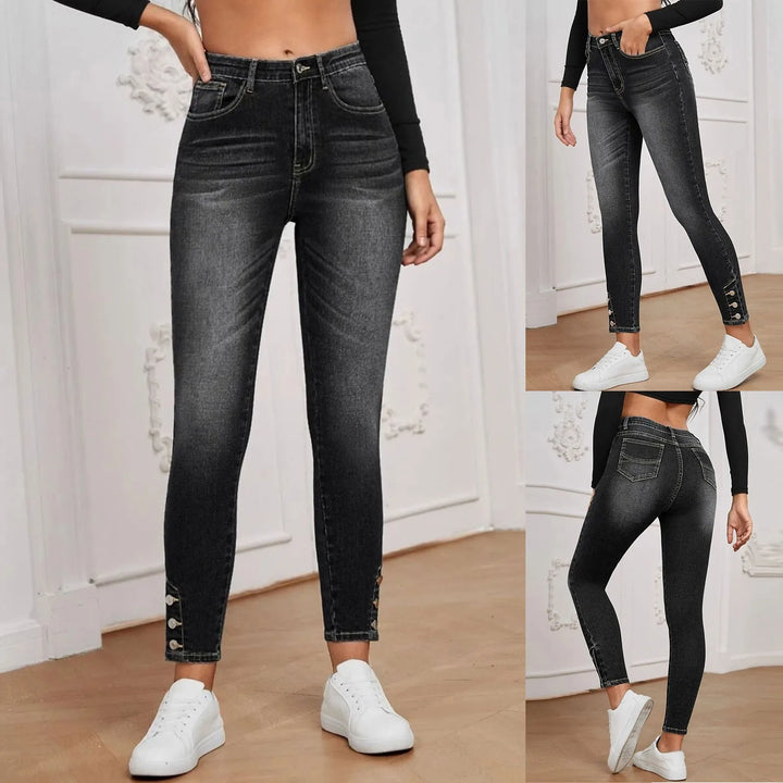 Fashion Trend Stretch Jeans for women High-Waisted Skinny Denim Pants Retro Washed distressed jeans Slim-fit denim trousers - Vogue Vista UK