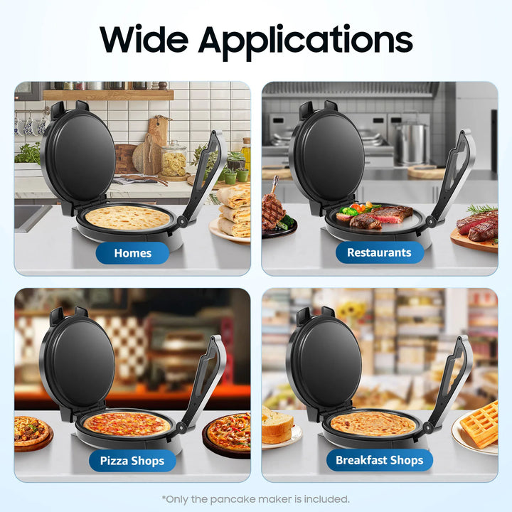 1200W Electric Chapati Maker Flat Bread Naan Tortilla Fulka Roti Press Machine, Non-stick Coating, Adjustable Thermostat - Vogue Vista UK