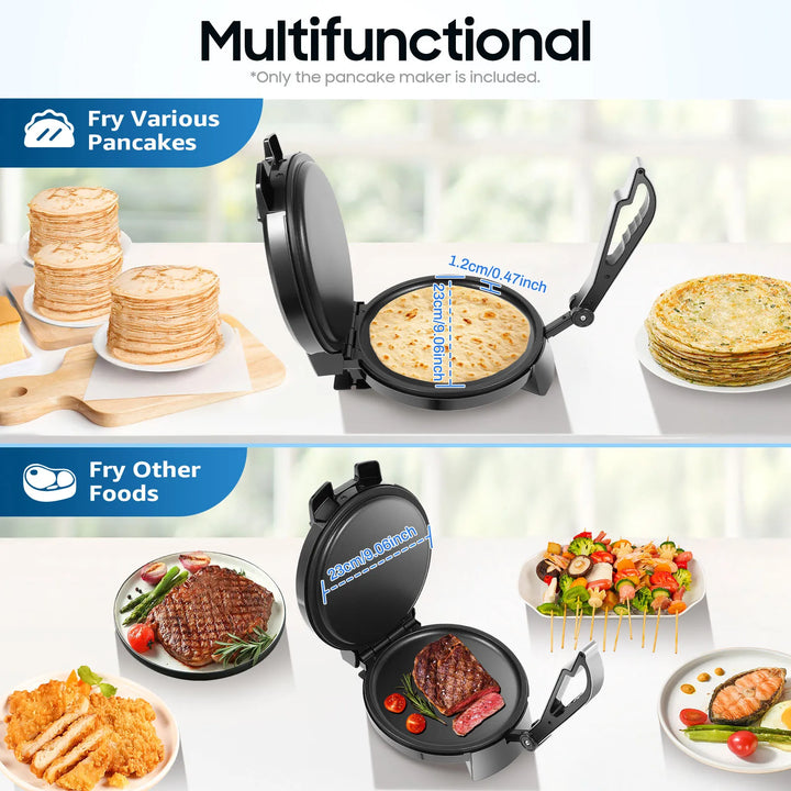 1200W Electric Chapati Maker Flat Bread Naan Tortilla Fulka Roti Press Machine, Non-stick Coating, Adjustable Thermostat - Vogue Vista UK
