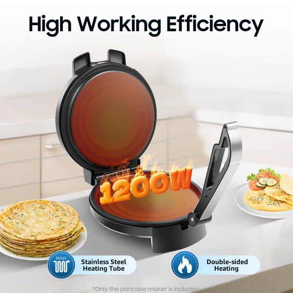 1200W Roti Maker Non-stick Coating Temperature Adjustable High Safety Compact & Lightweight Round Double-sided Heating - Vogue Vista UK