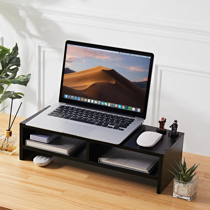 2-Tier Monitor Stand Riser with Shelf Wood Computer Stand Computer Printer Shelf for Laptop Printer PC - Vogue Vista UK