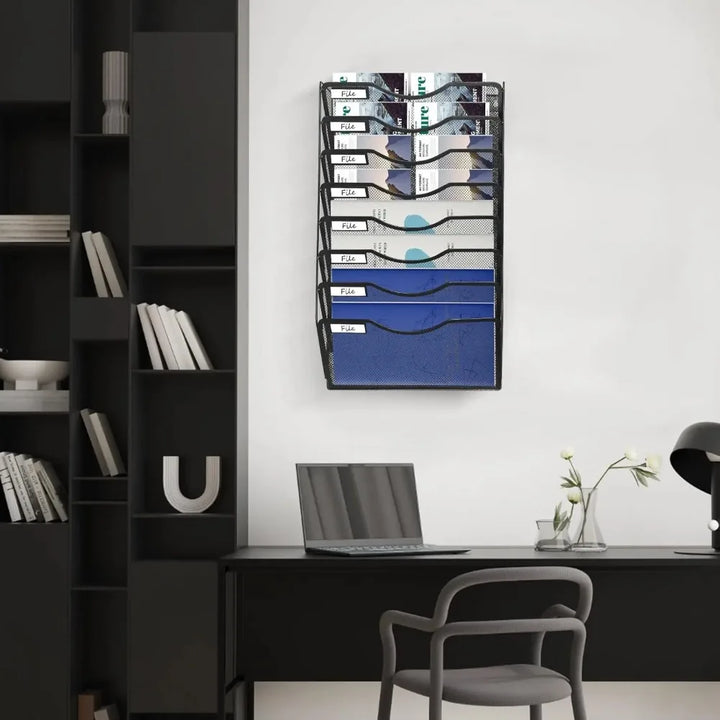 8 Tier Magazine Storage Rack A4 Wall Mounted Document Holder Wall File Holder Mail Organiser for School Office (Black) - Vogue Vista UK