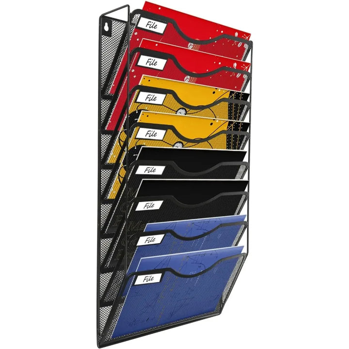 8 Tier Magazine Storage Rack A4 Wall Mounted Document Holder Wall File Holder Mail Organiser for School Office (Black) - Vogue Vista UK