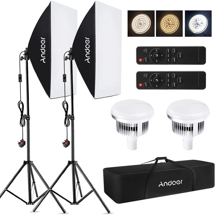 Andoer Studio Photography Light kit Softbox Lighting Set with 85W 2800K-5700K Bi-color for Studio Portrait Product Photo Video - Vogue Vista UK