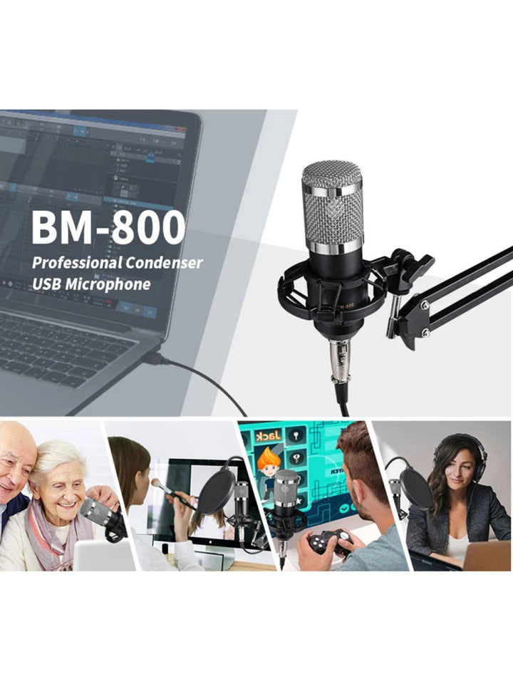 BM800 Professional Condenser Microphone Podcast Live Broadcast Equipment USB MIC Microfone Set Studio Mic with Arm Stand - Vogue Vista UK