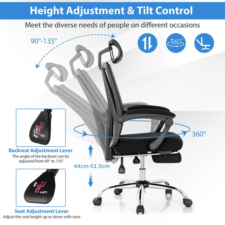 GOFLAME Ergonomic Office Chair Swivel Computer Gaming Desk Chair High Back Reclining - Vogue Vista UK