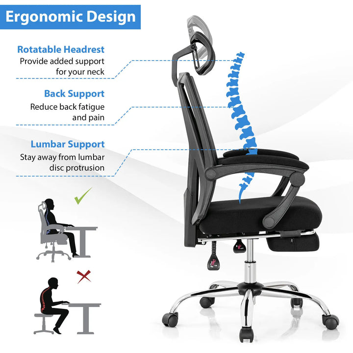 GOFLAME Ergonomic Office Chair Swivel Computer Gaming Desk Chair High Back Reclining - Vogue Vista UK