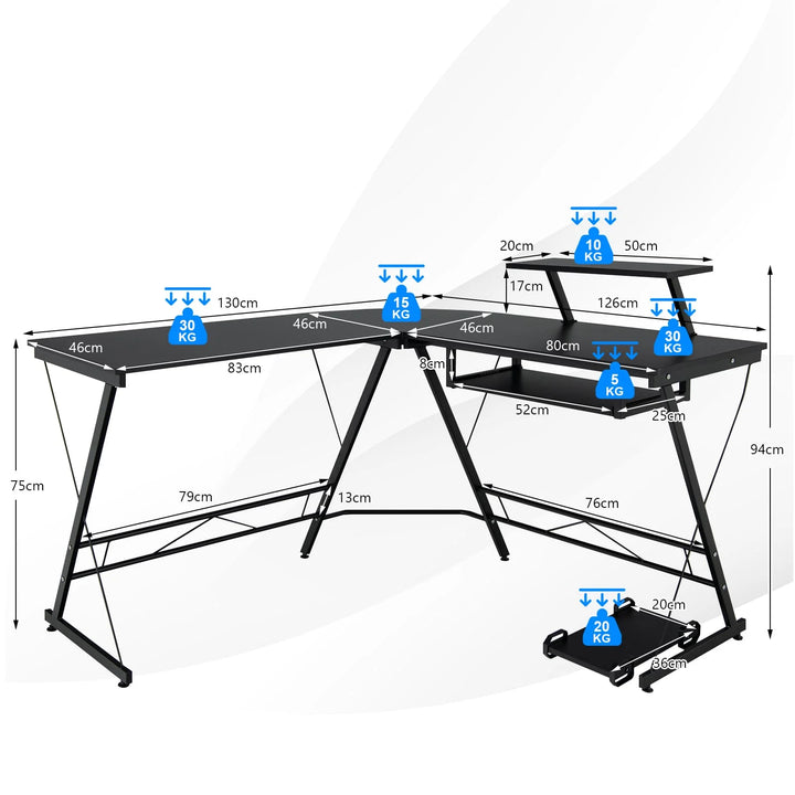 GOFLAME L-Shaped Computer Desk Home Office Corner Workstation w/ Movable Host Stand - Vogue Vista UK