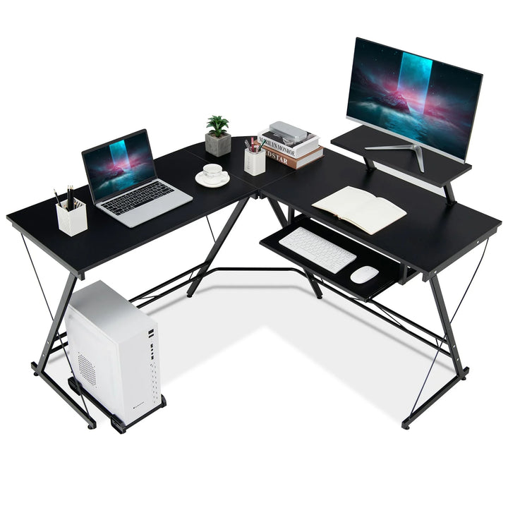 GOFLAME L-Shaped Computer Desk Home Office Corner Workstation w/ Movable Host Stand - Vogue Vista UK