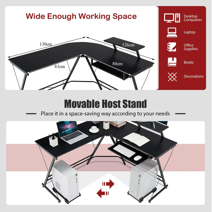 GOFLAME L-Shaped Computer Desk Home Office Corner Workstation w/ Movable Host Stand - Vogue Vista UK